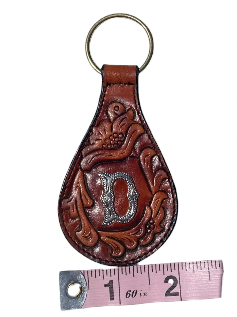 Leegin Silver Creek Leather Key Fob Initial D Hand Tooled USA Vintage